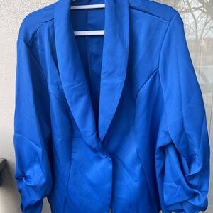 Blue Shawl Collar Women's Blazer Jacket XXL